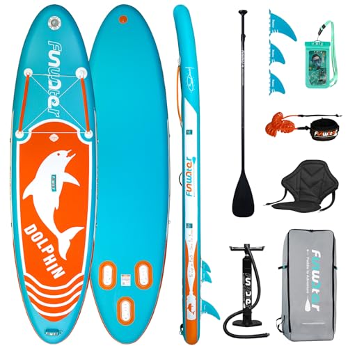 FunWater Aufblasbares Stand Up Paddle Board Surfbrett SUP Komplettes Paddleboard Zubehör Verstellbares Paddel, Pumpe, ISUP Reiserucksack, Leine, wasserdichte Tasche, Erwachsene Paddelboard