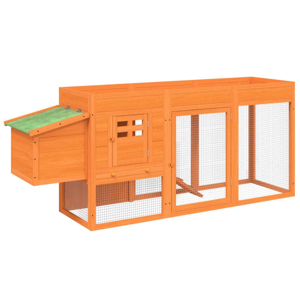 Gallinero de madera maciza de pino 204 x 50 x 84 cm con techo impermeable, nido y rampa para pollos y conejos