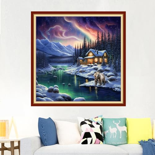Image of Foxdiviy Stamped Cross Stitch Kits Full Range of Embroidery Needlework Starter Kits for Beginners Adults 11CT Embroidery Patterns Art Crafts DIY Needlepoint Kits-Arctic Snow Scenery 18x18 inch