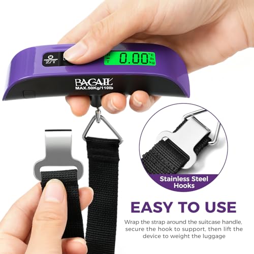 Image of BAGAIL Digital Luggage Scale, 110lbs Hanging Baggage Scale with Backlit LCD Display, Portable Suitcase Weighing Scale, Travel Luggage Weight Scale with Hook, Strong Straps for Travelers