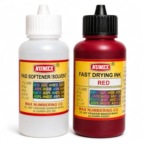 Image of NUMEX Batch Printing Permanent RED Ink & Softener Combo (100ml) | Fast Drying | Strong Adhesion | Industrial Coding Solution | Since 1976