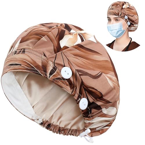 Image of ABAMERICA Bouffant Caps with Button and Sweatband, Adjustable Scrub Caps for Women Men, One Size Multi Color