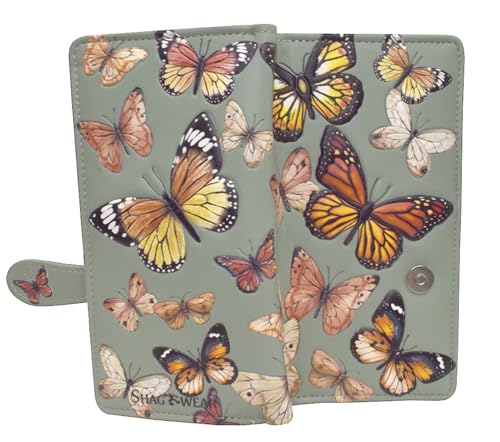 Shag Wear Monarch Butterfly Migration Large Wallet for Women and Teen Girls Vegan Faux Leather Mint Green 7"3