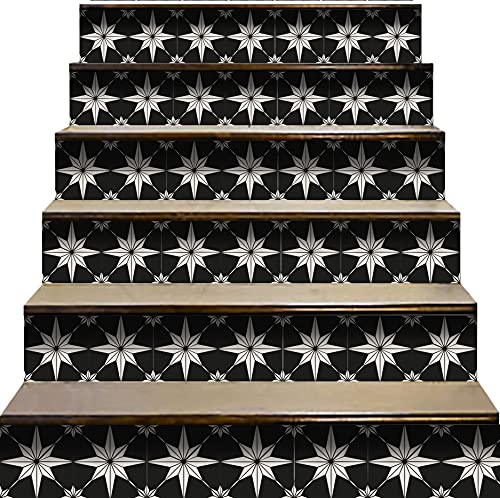 Mi Alma Peel and Stick Tile Backsplash Stair Riser Decals Tile Stickers Decals Home DÃ©cor Staircase Decal Tile Stickers Decals Pack of 24 Tiles 7''W x 7''L Each Tile (Tile Stair risers) (Black 100)