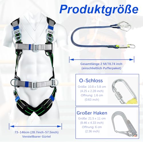 Fallschutz Komplettset, Auffanggurt Absturzsicherung Set, Tragkraft 150 kg