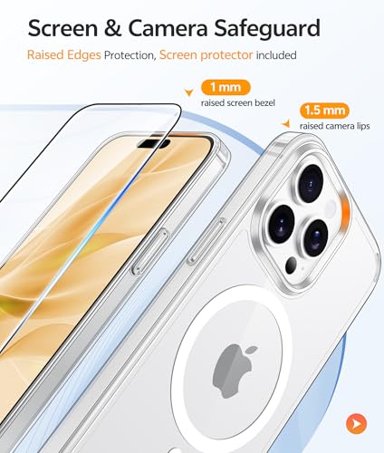 Image of FNTCASE for iPhone 15 Pro Case: [Compatible with Magsafe] [Screen Protector] Anti Yellowing Transparent Clear Magnetic Phone Cover - Military Grade Shockproof Drop Proof Protective Cases - Clear