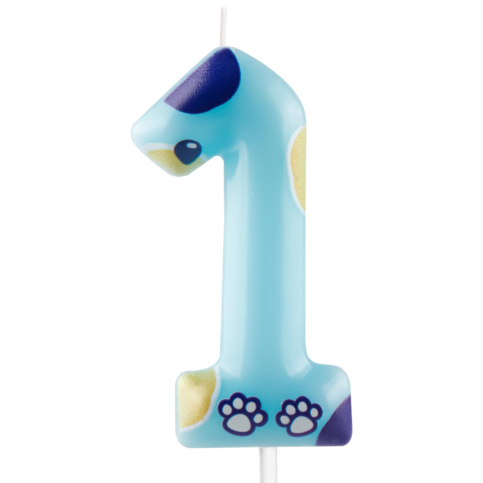 Hongplus Blue Dog Paw 1st Birthday Candle Number 1 Cake Topper Dog Paw Print Themed Happy 1st Birthday Cake Decoration