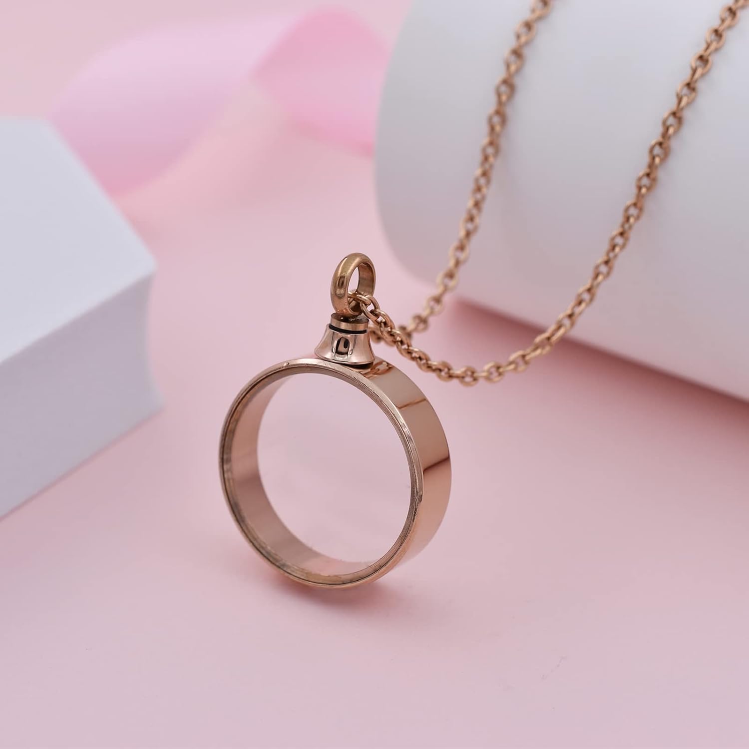 Circle Acrylic Cremation Urn Keepsake Ashes Holder Necklace, Stainless Steel Memorial Ash Locket, Simple Urn Pendant Jewelry for Dad Mom Family Souvenir, Commemorative locket for Women Men - Image 2