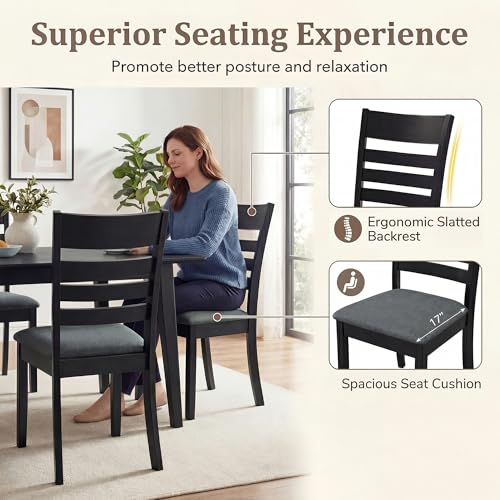 Image of COSTWAY Wooden Dining Chairs Set of 2, Solid Rubberwood Frame Kitchen Side Chairs w /Upholstered Padded Seat & High Slat Back, Mid-Century Modern Dining Chair for Dining Room Kitchen (Black)