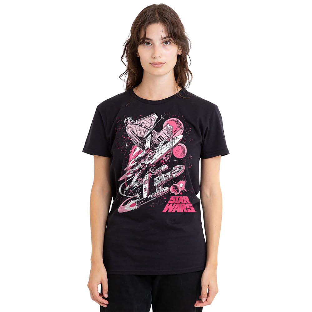 Star Wars Retro Pink Comic Ladies T Shirt, Black, Large