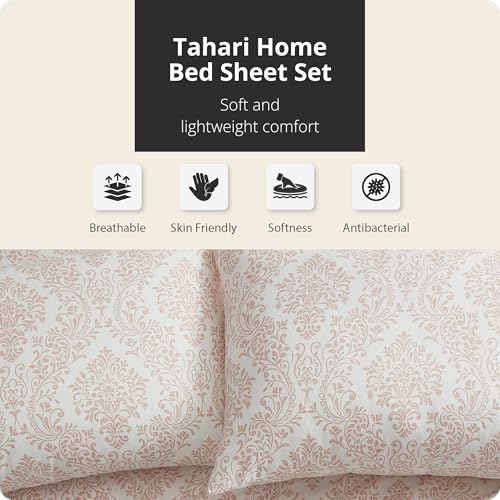 Image of Tahari Home Brushed Flannel 4-Piece Bedding Set, King, Damask Blush
