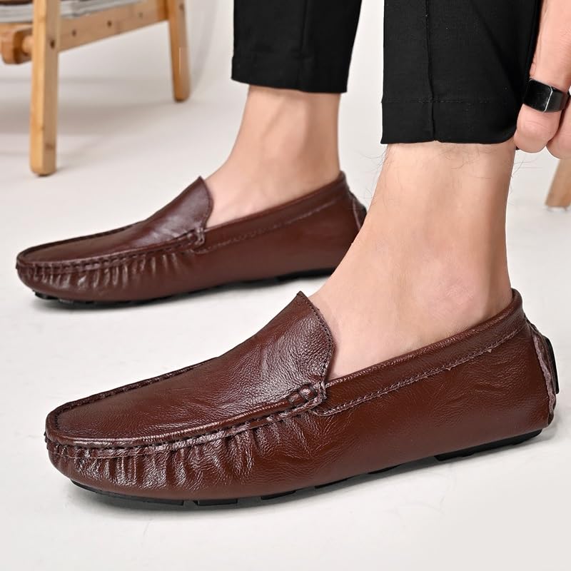 Men's Loafers Round Toe Solid Color Driving Style Loafer Vegan Leather Anti-Slip Resistant Lightweight Classic Slip On4