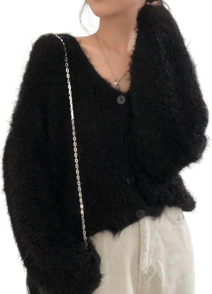 Mohair Cardigan for Women - Fuzzy Open Front Oversized Faux Fur Coquette Sweater