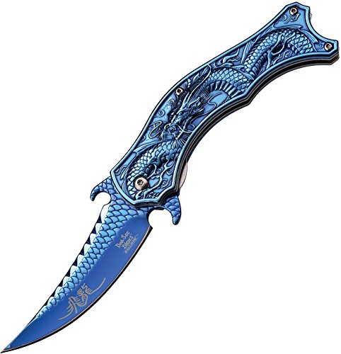 Dark Side Ballistics DS-A019BL Spring Assist Folding Knife, Blue with Dragon Scale Detail
