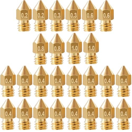 26Pcs Ender 3 Nozzles kit MK8 Nozzles kit Brass 3D Printer Nozzles 0.2/0.3/0.4/0.6/0.8/1.0mm Compatible for Creality Ender 3 Pro v2/Ender 3 Max/5 Pro/Ender 3 S1/Ender 3 Neo/CR10 3D Printer Nozzle