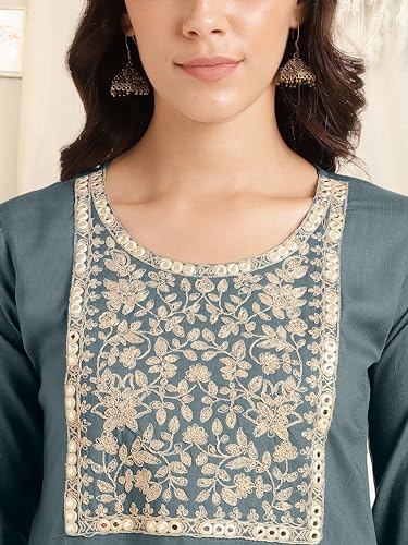 Image of MIRCHI FASHION Women's Straight Fit Rayon Sequins Embroidered and Polka Dots Printed Kurti Only