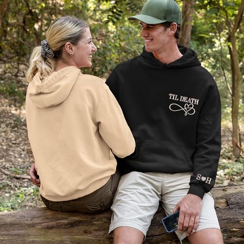 Personalized Embroidered Matching Couple Sweatshirts - Christmas, Roman Numeral Date, Anniversary 'Til Death - For Couples3