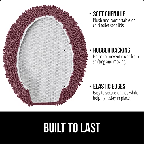 Image of Gorilla Grip Original Shag Chenille Bathroom Toilet Lid Cover, Many Colors, 19.5x18.5 Inches, Large Machine Washable, Ultra Soft Plush Fabric Covers, Fits Most Size Toilet Lids for Bathroom, Mauve