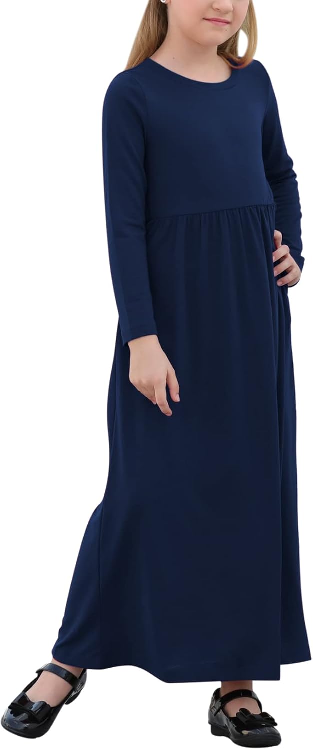 GORLYA Girl's Long Sleeve Floral Print Loose Casual Holiday Long Maxi Dress with Pockets 4-12 Years