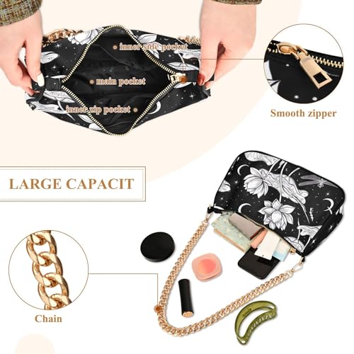 White Lotus Flowers Dragonflies Aesthetic Shoulder Bag for Women Classic Formal Purse Hobo Chain Strap Zipper Evening Purse4