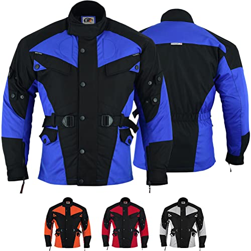 German Wear Herren Motorradjacke aus Textil mit 4 CE-Protektoren - Winddicht Lange Jacke mit Kombizipper aus 4 Schichten - Abnehmbar & Washbar Thermofutter - 8 Taschen protektorenjacke Blau - 50
