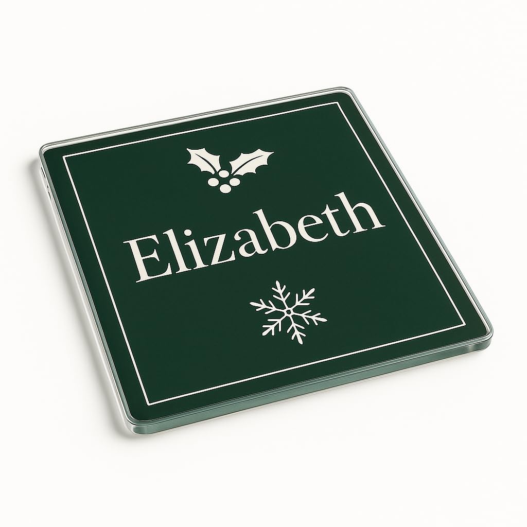 The Plum Penguin Tidings Of Grace Personalised Acrylic Coaster Place Setting Gift For Christmas - Holly Elegance Design With Playfair Display Font, Custom Name Table Setting