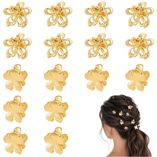 16 pinzas pequeñas de metal para cabello, flores doradas miniatura 1