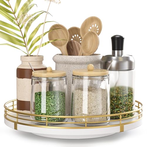 Image of 9 inch Wooden Lazy Susan Turntable for Cabinet - Rotating Spice Rack Organizer, Small Kitchen Countertop Tray for Dining Table & Pantry Storage