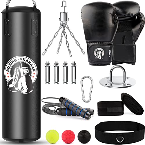 Vkahaak 4FT Punching Bag for Adults, Unfilled PU Hanging Boxing Bag Set, Heavy Punching Bag with 12OZ Gloves for MMA Kickboxing Boxing Karate Muay Thai Home Gym Training