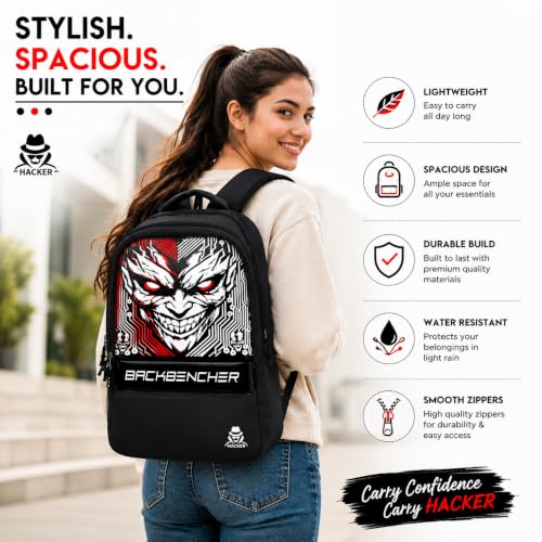 Image of HACKER Laptop Backpack for Men & Women | Stylish & Printed Backpack | Durable School, College & Office Bag | Spacious Travel Backpack with Padded Laptop Compartment & Adjustable Straps