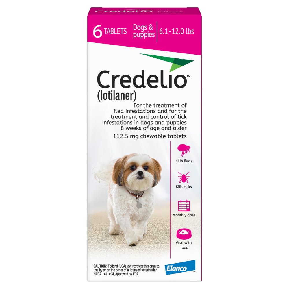 Credelio (lotilaner) Tick & Flea Treatment + Flea Infestation Protection for Dogs 6.1-12.0 lbs. (6 Tablets)