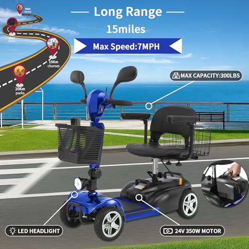 Image of Mobility Scooter for Seniors /Adults,20 /35 Miles up to 300lbs Capacity, 4 Wheels Mobility Scooters 350W 7MPH,USB Charging Detachable Lithium Battery with Rear Mirror