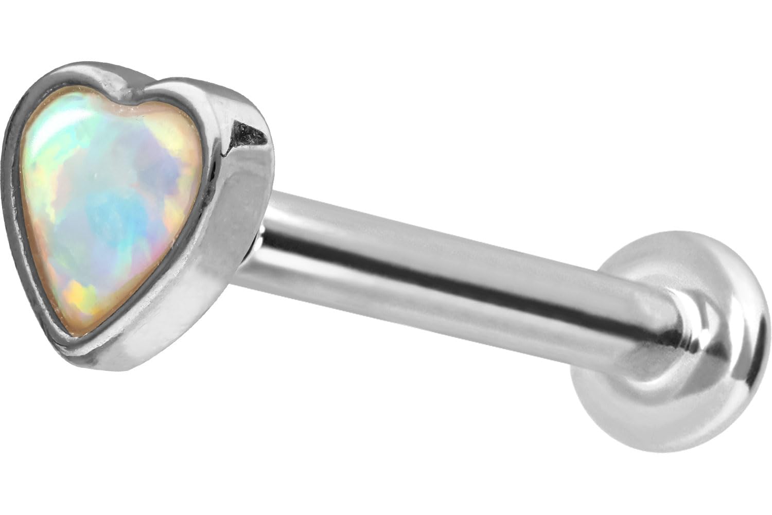 PIERCINGLINE Piercing de oro de 14 quilates con rosca interior, diseño de corazón de ópalo sintético