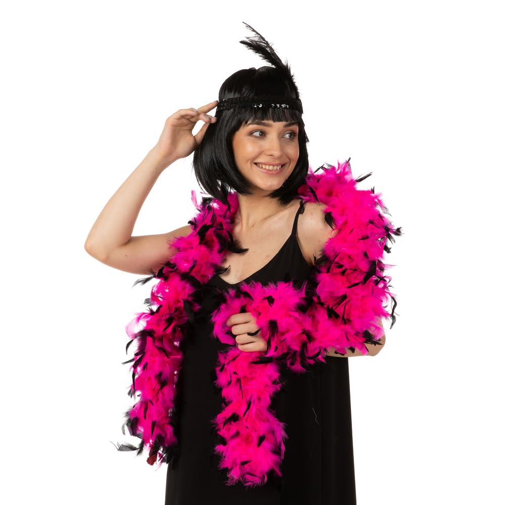 Mystic City Pink Feather Boa with Black Tips – Feather Boas for Women, 1920s Accessories for Women, Burlesque & Gatsby Costume Accessory, Fancy Dress Feather Scarf for Mardi Gras, Cabaret & Moulin