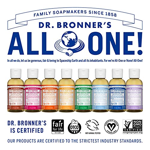 Dr. Bronner's - Pure-Castile Liquid Soap (Peppermint, Travel Size, 2 Ounce) - Made With Organic Oils, 18-In-1 Uses: Face, Body, Hair, Laundry, Pets And Dishes, Concentrated, Vegan, Non-Gmo #TOP5