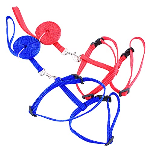 Image of 2 Pcs Adjustable Bunny Rabbit Harness with Leash, Cat, Hamster, Red and Blue, Size 18-26cm (neck), 20-35cm (bust), Playful /Whimsical Style, Multi-species Fitting