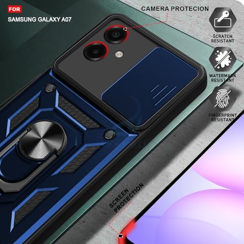 Image of AESTMO Tough Armor Samsung Galaxy A07 Bumper Back Case Cover | Ring Holder & Sliding Camera Shield Cover | 360 Degree Protection Back Case Cover for Samsung Galaxy A07 (Blue)