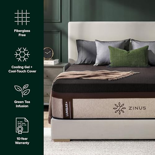 Image of Zinus Lumbar+ Premium Memory Foam Mattress - 14 Inch, Queen, Lumbar Support, Targeted Pressure Relief, Cooling Gel & Green Tea, Fiberglass Free, Medium Firm, CertiPUR-US & OEKO-TEX Certified