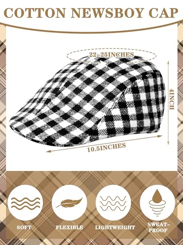 Image of Newcotte Newsboy Cap for Men Classic Herringbone Tweed Flat Cap Irish Beret Hat for Cabbie Driving Hunting