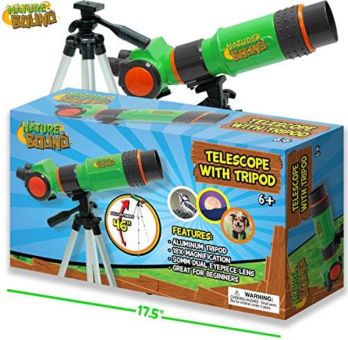 Nature Bound Telescope for Kids and Beginners, 16X Magnification and 15mm Lens for Indoor and Outdoor Use - Adjustable Tripod Included - for Kids Ages 6+, Green (NB538) 2 51z5vJJSfIL. AC
