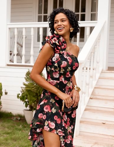Image of GRACE KARIN Womens Summer One Shoulder Sleeveless Dresses Floral Flowy Ruffle High Low Wedding Guest Maxi Sundresses