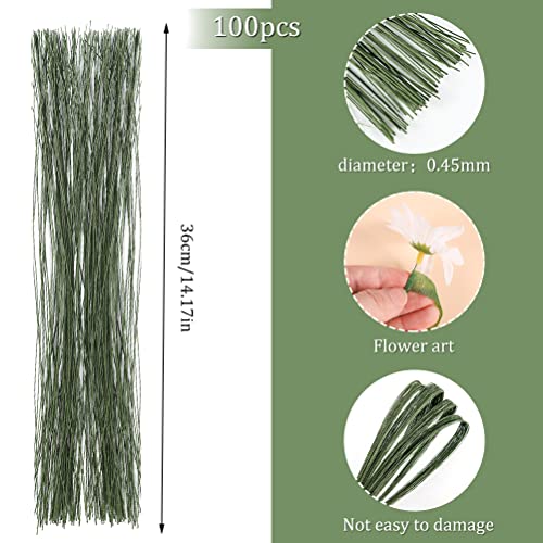 Floral Wire 26 Gauge, 100 Pcs Green Florist Flower Wire Stems Floral Wire For Crafts Bouquet Stem Wrapping Wreath Making Supplies Flower Arrangement Supplies (14 Inch) #TOP2