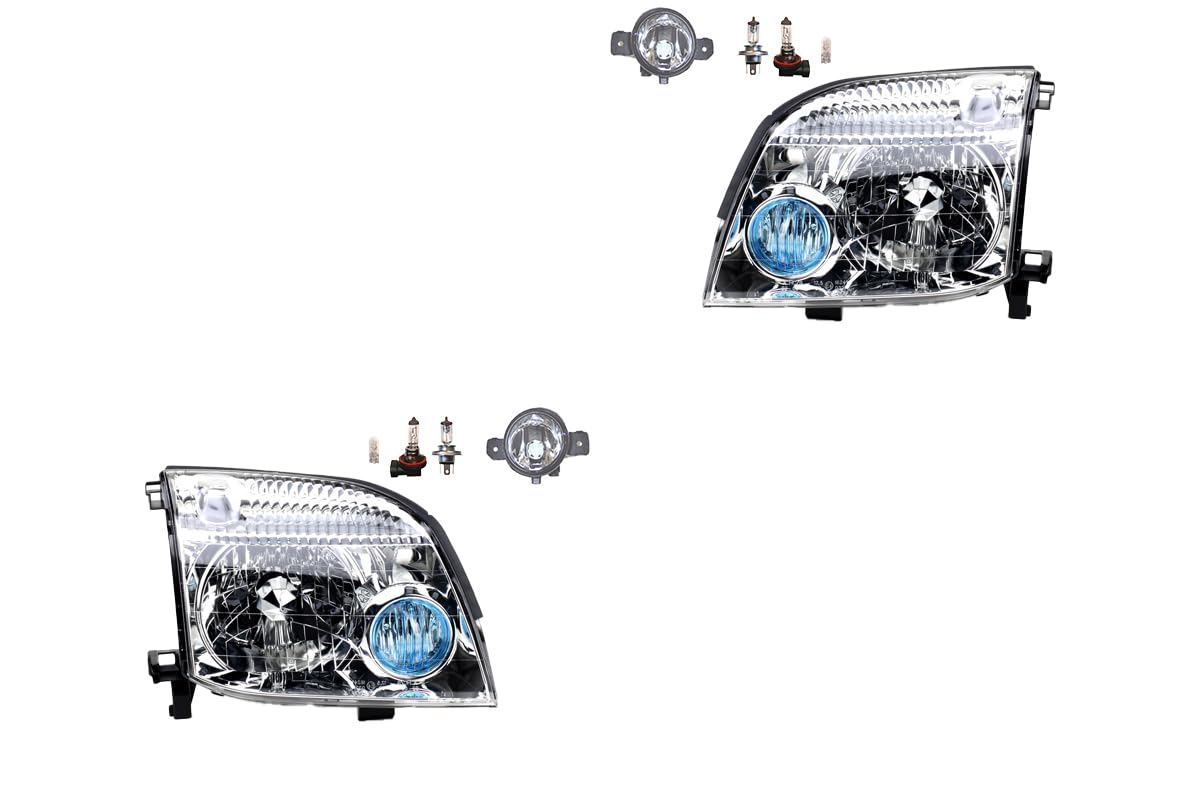 Johns, Juego de faros delanteros halógenos para Nissan X-Trail T30 07/2001 – 12/07 H4 izquierda y derecha + faros antiniebla + bombilla