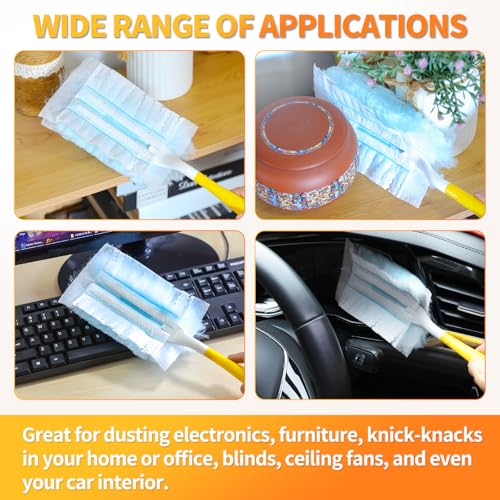 Image of 60 Count Electrostatic Duster Refills Compatible with Swiffer Duster,Multi-Surface Dusting Refills,Microfibre Dusters for Cleaning with 1Pcs Short Handle,Unscented
