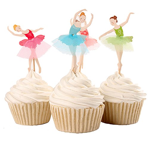 BETOP HOUSE Set of 24 Pieces Cute Ballet Dancer Girls Fairy Peri Dessert Muffin Cupcake Toppers for Picnic Wedding Baby Shower Birthday Party Server (#1)