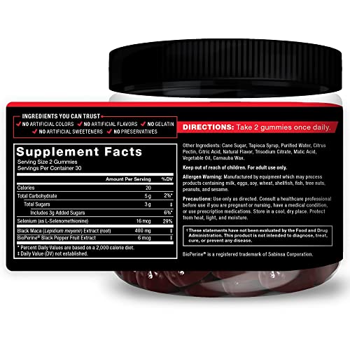 Force Factor Black Maca Gummies, Black Maca Root To Enhance Vitality In Men & Women, Increase Energy & Strength, With Bioperine For Superior Absorption, Delicious Passion Berry Flavor, 60 Gummies #TOP2