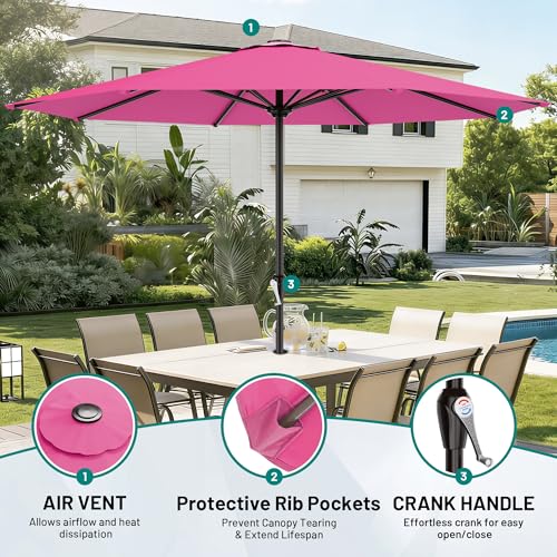 Image of AreShark 12 FT Patio Umbrella for Outdoor, Outdoor Table Umbrella with Crank, Outdoor Patio Umbrellas with 8 Sturdy Ribs, Patio Umbrellas for Market, Garden, Pool (Rose Pink)