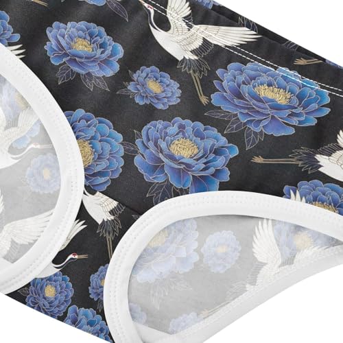 Joisal Cranes Peony Blue Black Little Girl Panties Toddler Girls Underwear Cotton Cartoon Briefs Girls Undies 2t4