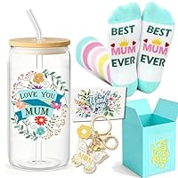 SomVibes Birthday Gifts for Women, Gift Box for Mum Include 16oz Glass Tumbler, Socks, Butterfly Keychain - Unique Pamper Gifts, Unique Gift Sets Xmas Presents for Her Best Friends Sister Wife