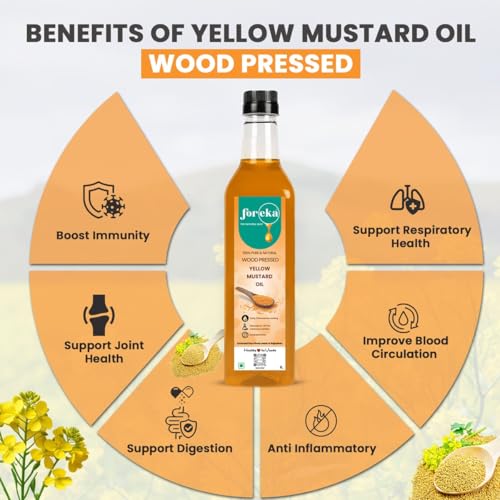 Image of Foreka Cold Pressed Mustard Oil - Unrefined Oil For Cooking - Chemical-free and 100% Natural (1 Litre (Pack of 2), Yellow Mustard)